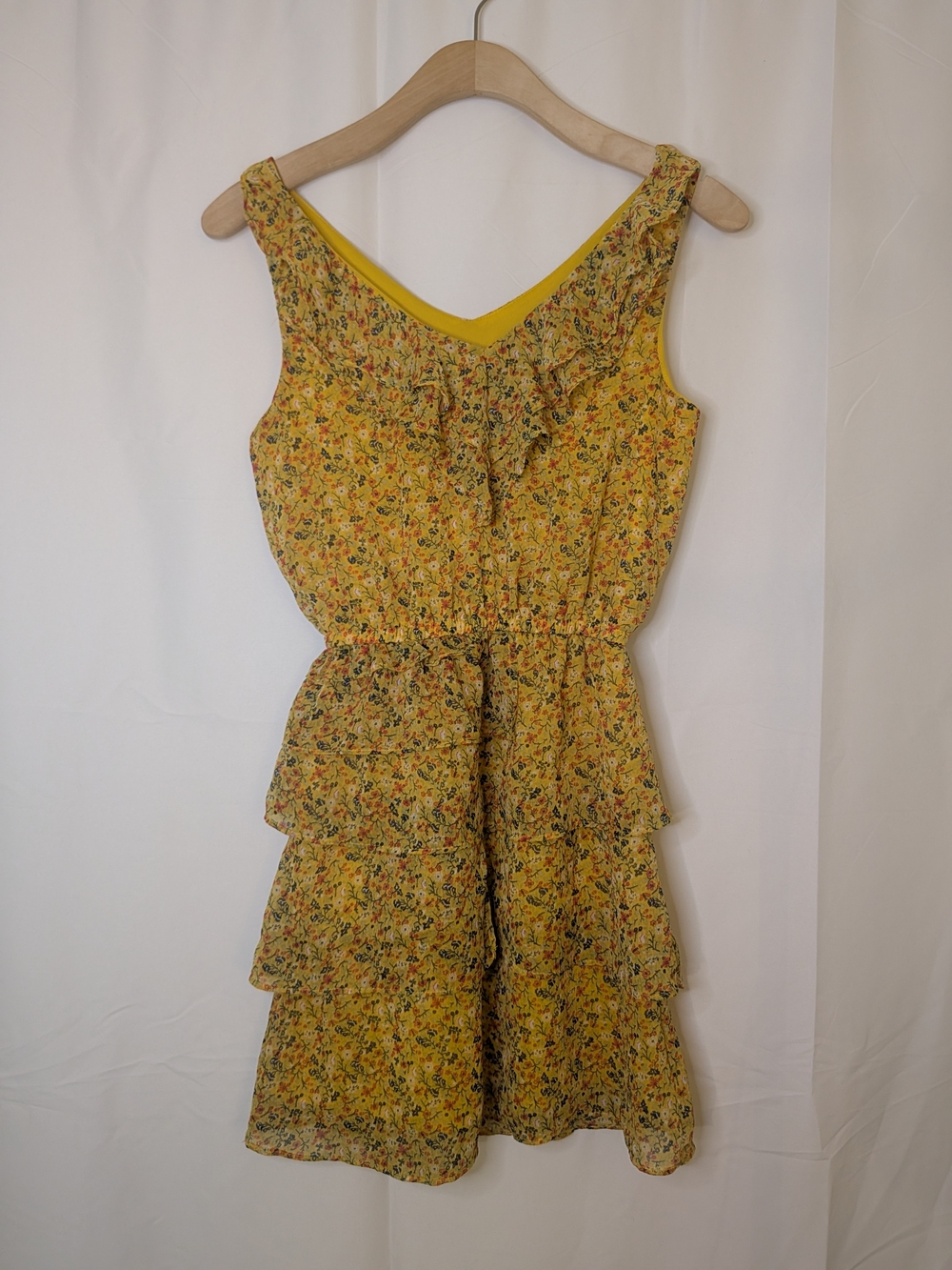 🔴5/$25 Yellow Tiered Ruffle Mini Dress